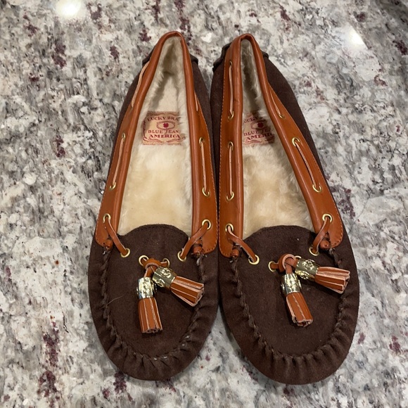 Lucky Brand Shoes - Lucky Brand |  Aaron Brown Suede Tassel Faux Fur Lined Moccasins Flats Loafers